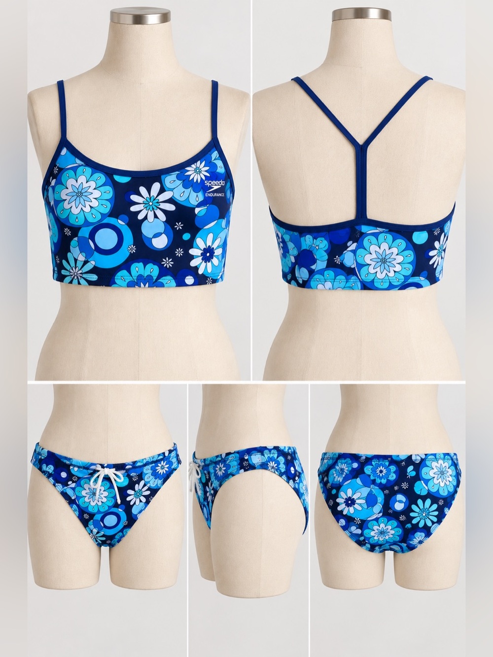 Speedo Endurance Floral Blue Bikini Set - Size 12
